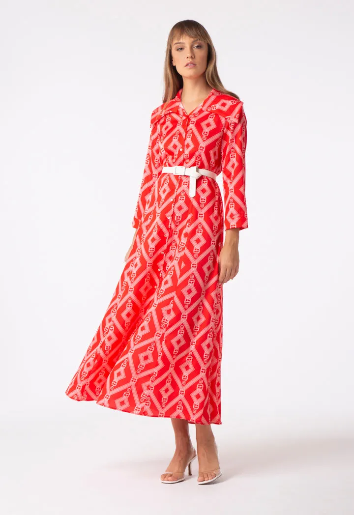 Printed Turn Down Collar Dress