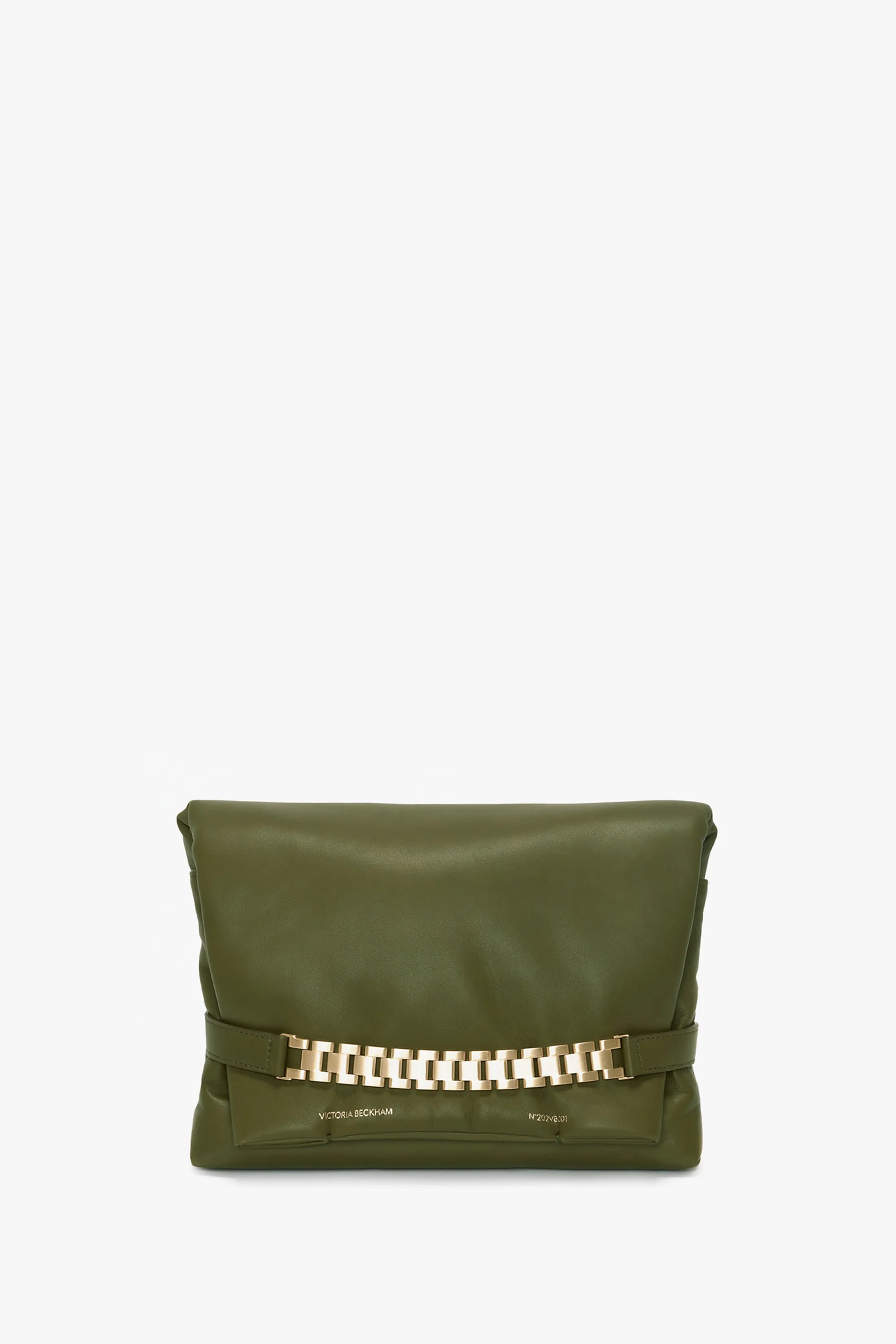 Puffy Chain Pouch With Strap In Khaki Leather