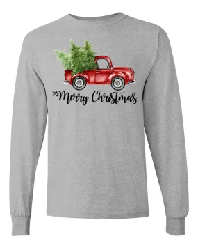 "Merry Christmas" Vintage Truck - Grey Long Sleeves