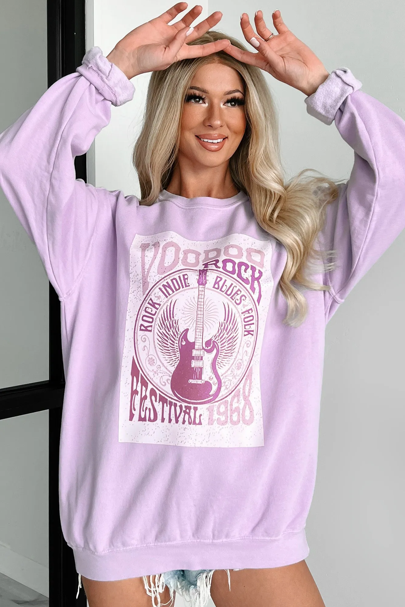 "Voodoo Rock" Graphic Crewneck (Orchid) - Print On Demand