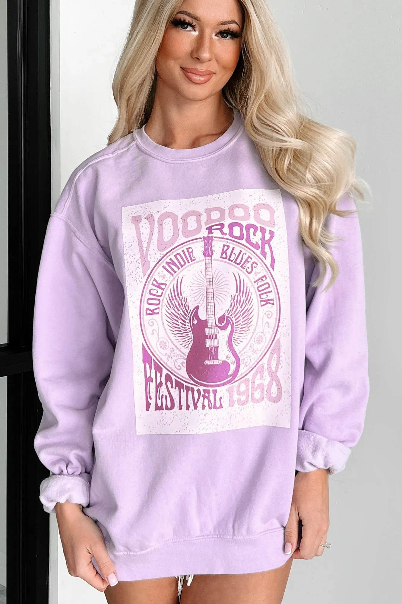 "Voodoo Rock" Graphic Crewneck (Orchid) - Print On Demand