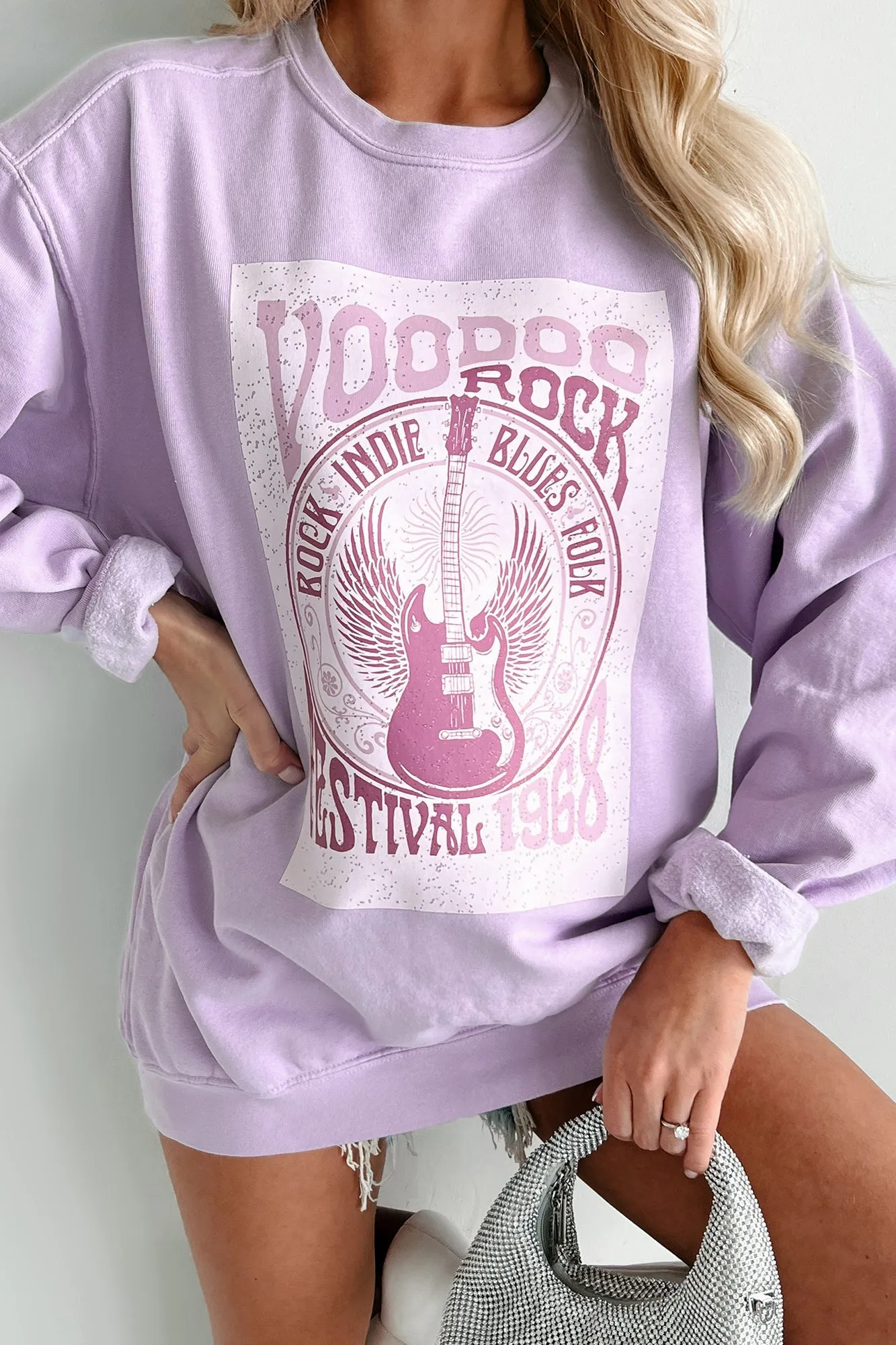 "Voodoo Rock" Graphic Crewneck (Orchid) - Print On Demand