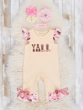 "Y'all" Cowgirl Boot Ruffle Romper