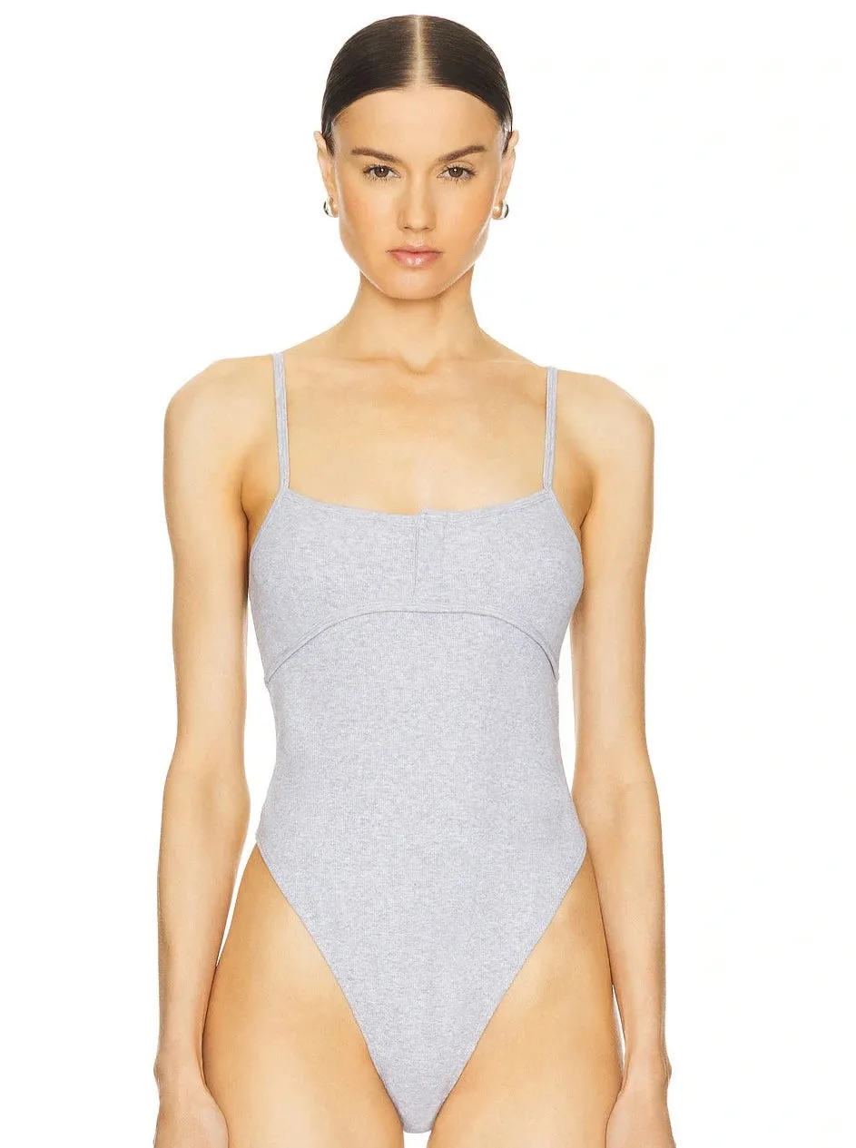 RIB CAMI BODYSUIT IN HEATHER GREY