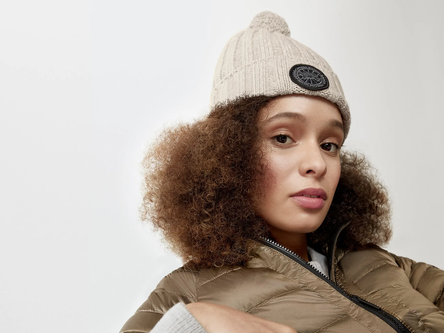 Rib Pom Beanie Cashmere - Light Tan