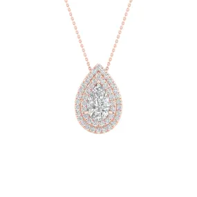 Rose Gold Pear Cut Diamond Pendant With Halo, Chain Included