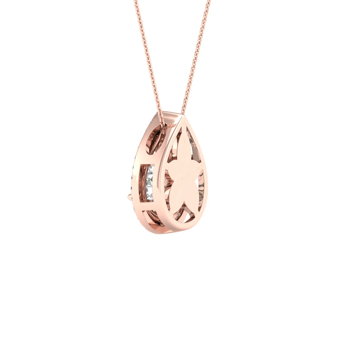 Rose Gold Pear Cut Diamond Pendant With Halo, Chain Included