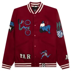 Run Sit & Bike Varsity Jacket - Dark Red