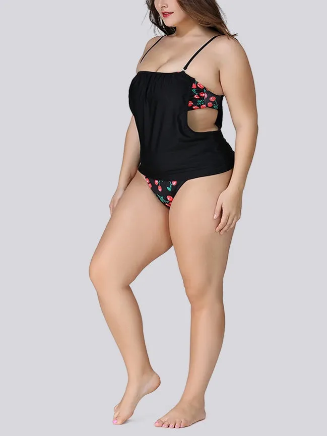 Secret Cherry Print Vintage Pinup Slimming One Piece Swimsuit