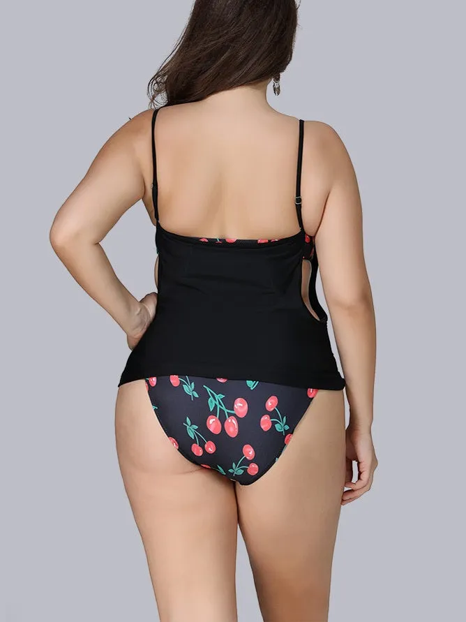 Secret Cherry Print Vintage Pinup Slimming One Piece Swimsuit