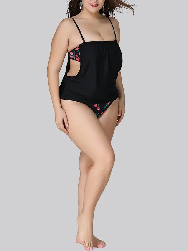 Secret Cherry Print Vintage Pinup Slimming One Piece Swimsuit