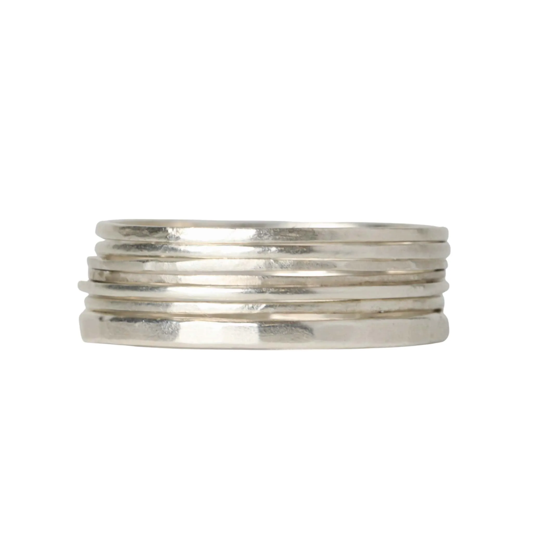 Set of 7 Sterling Silver Hammered Stacking Bands with Varying Thicknesses