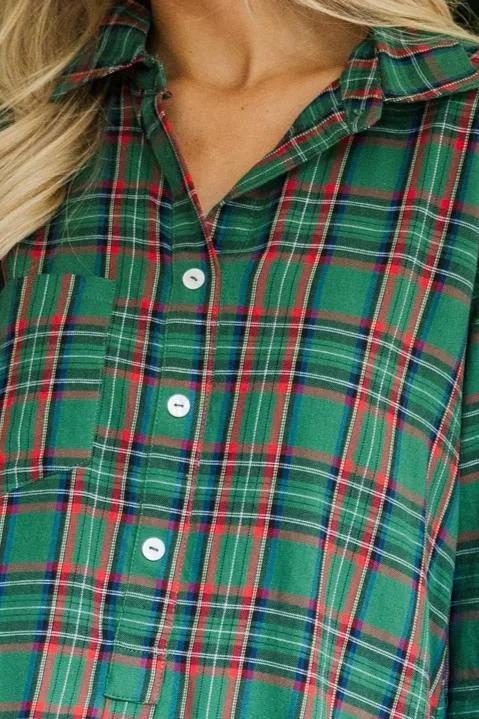 Share Your Story Green Plaid Shirt Dress