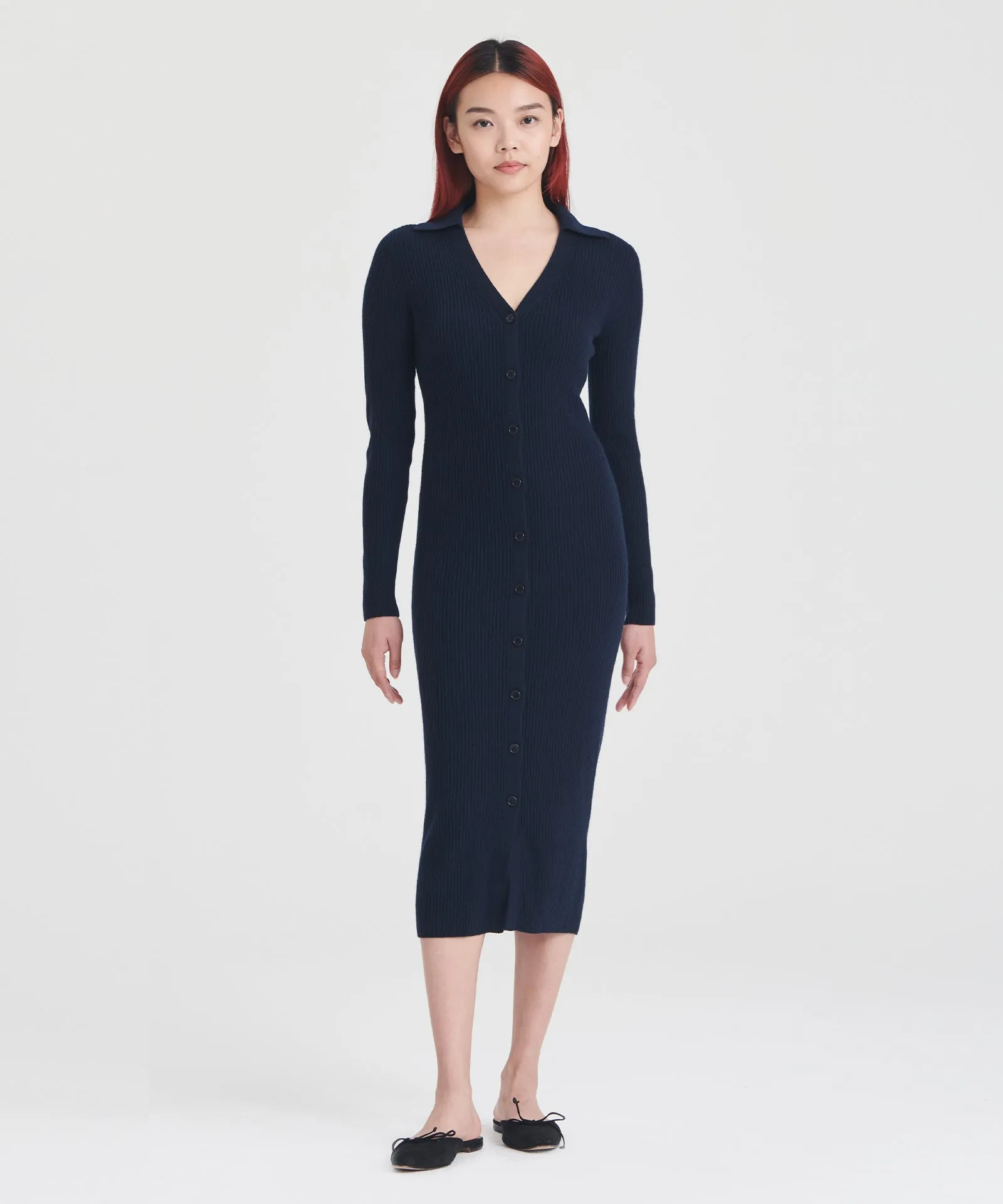 Signature Cashmere Ribbed Cardigan Dress