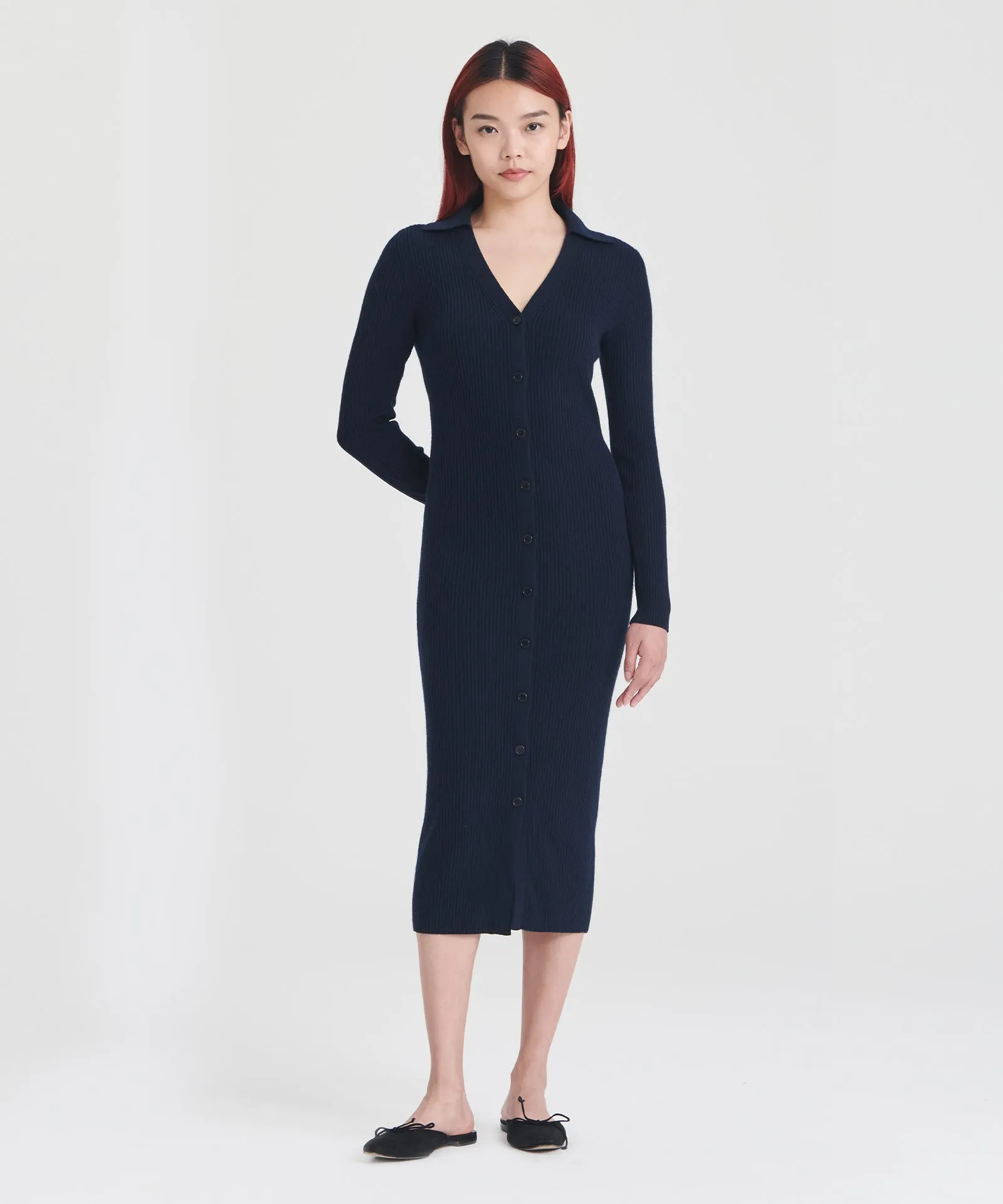 Signature Cashmere Ribbed Cardigan Dress