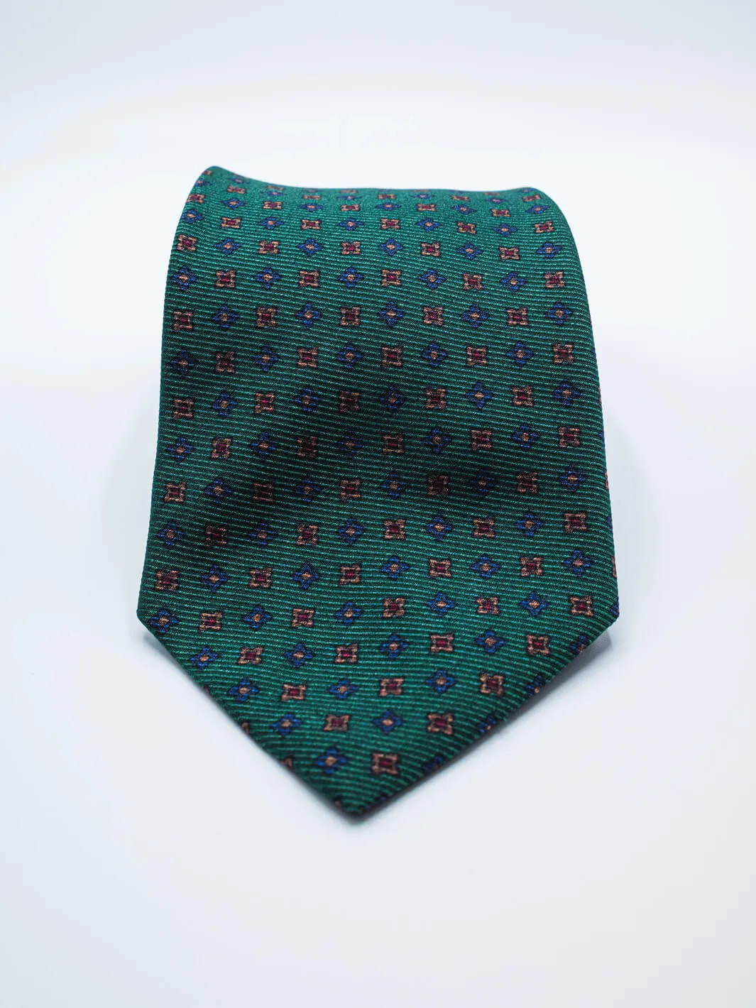 Silk Floral Print Tie - Green