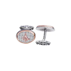 Silver White Zircon Stone Over Ottoman Tughra Cufflink