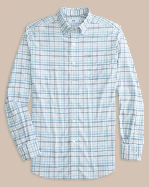 Southern Tide Coastal Passage Pelham Gingham Long Sleeve Sport Shirt - Marine Blue