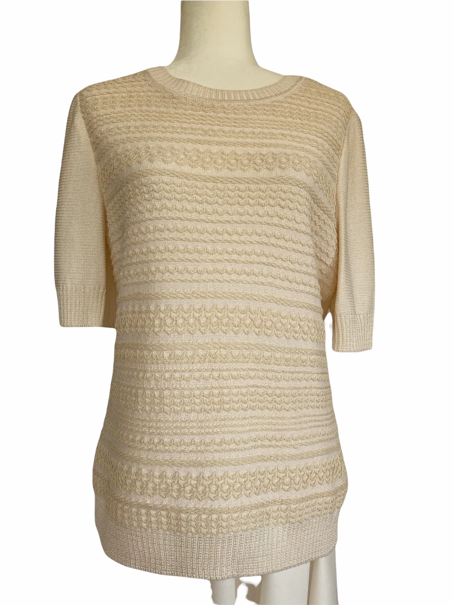 St. John Neutral Short Sleeve Sweater, M