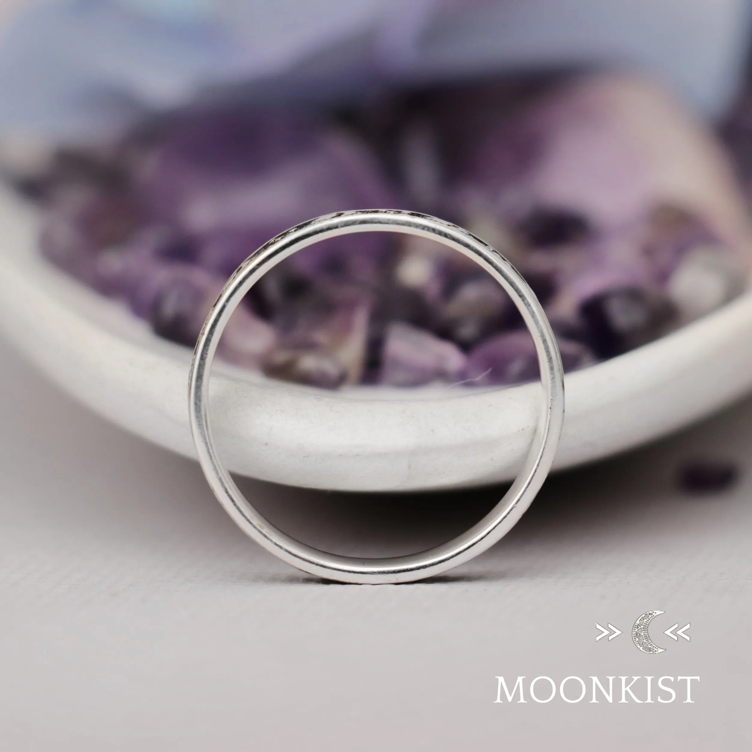 Sterling Silver Sun and Moon Ring Narrow Wedding Band | Moonkist Designs