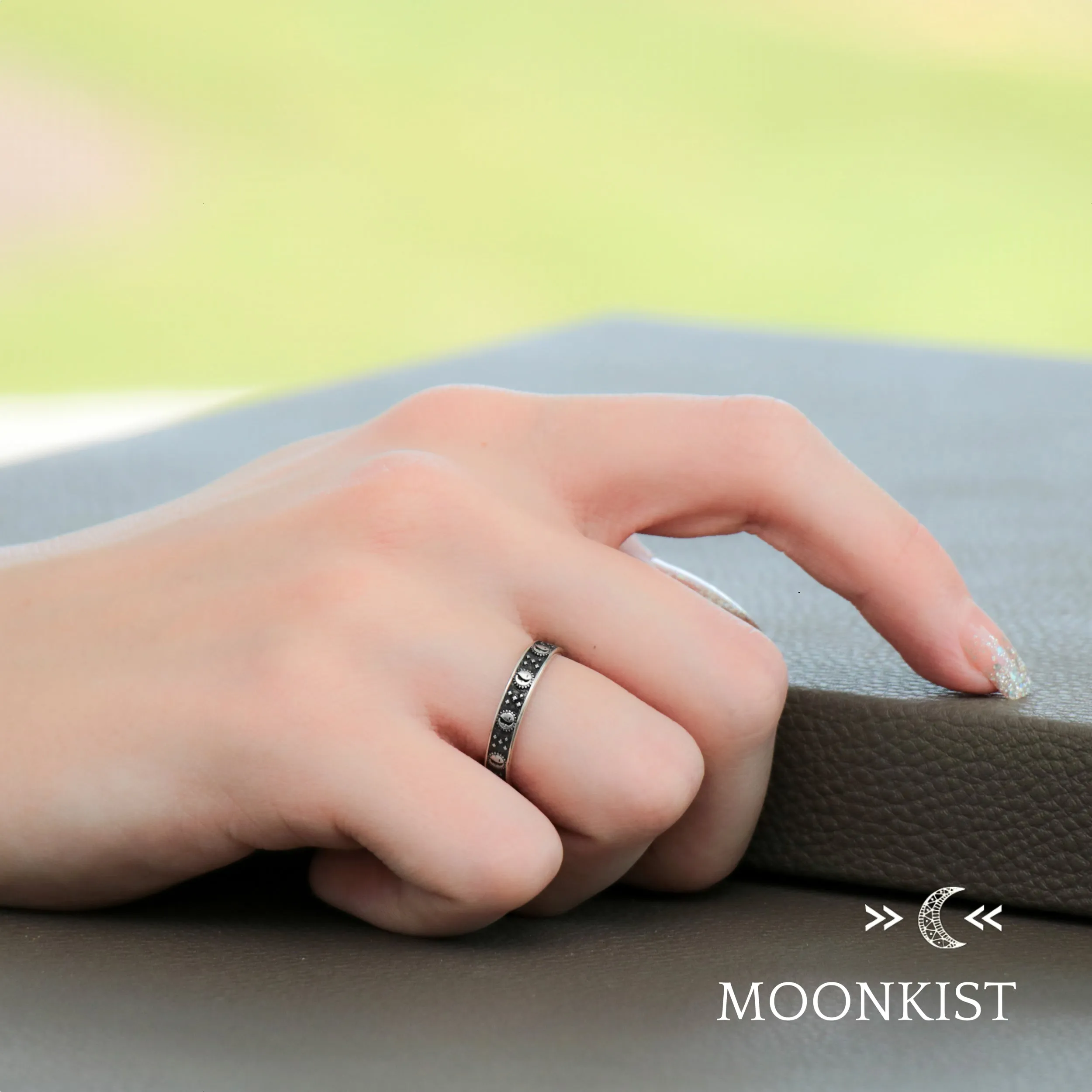 Sterling Silver Sun and Moon Ring Narrow Wedding Band | Moonkist Designs