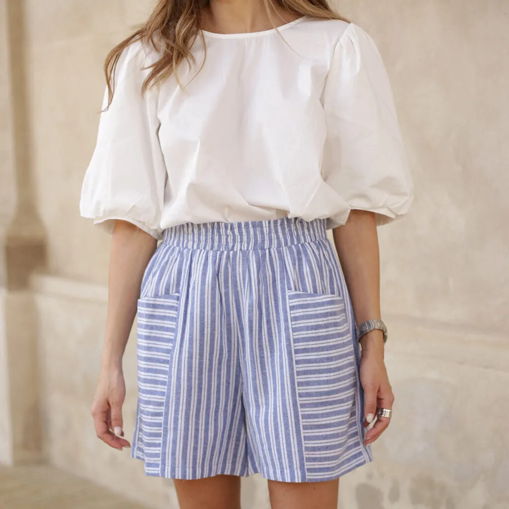 Striped print Beate shorts / 100130 - Blue Yarndye Stripe