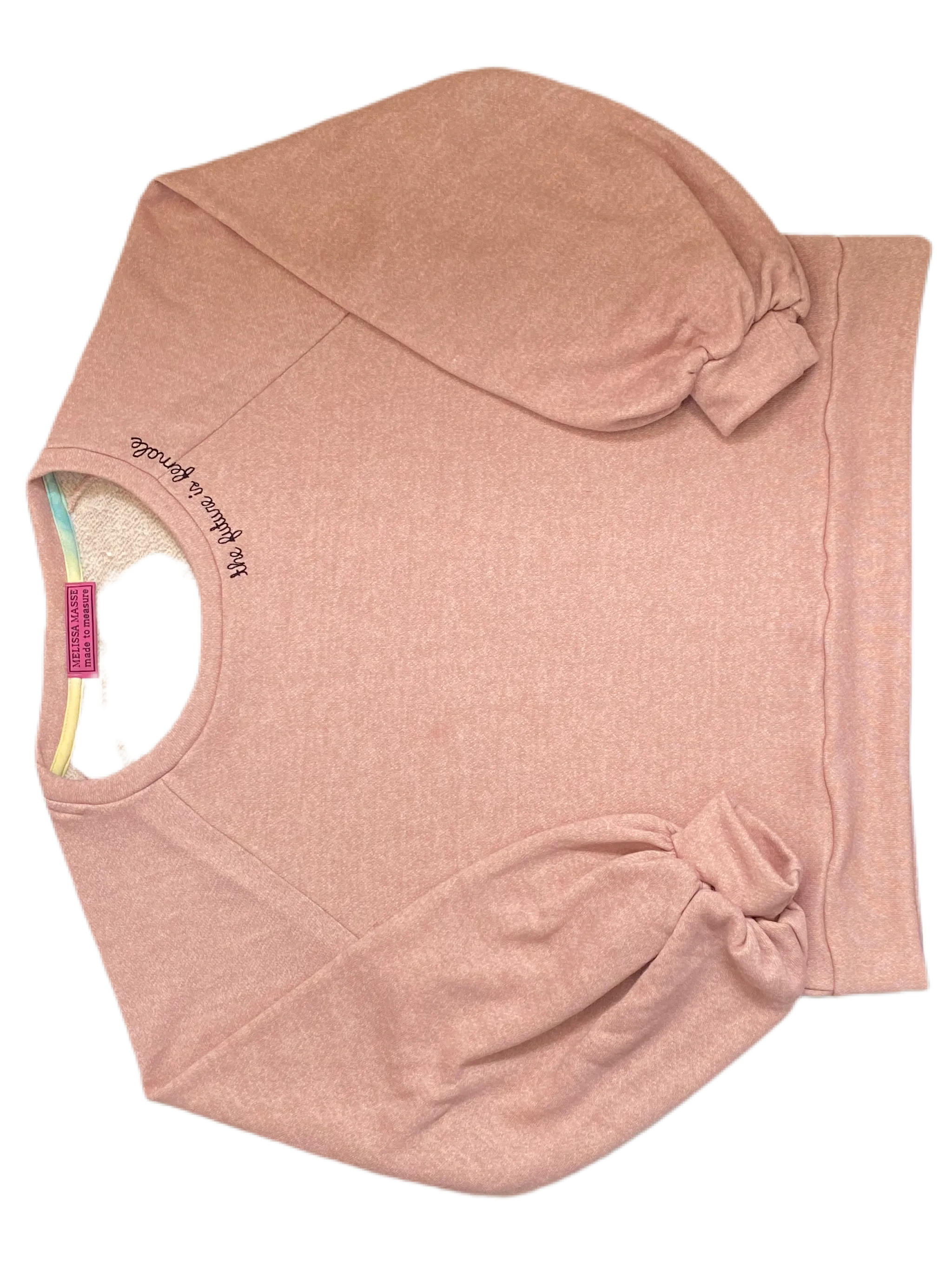 The Future is Female Sweatshirt  Heather blush with black bean stitch embroidered neckline