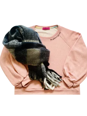 The Future is Female Sweatshirt  Heather blush with black bean stitch embroidered neckline