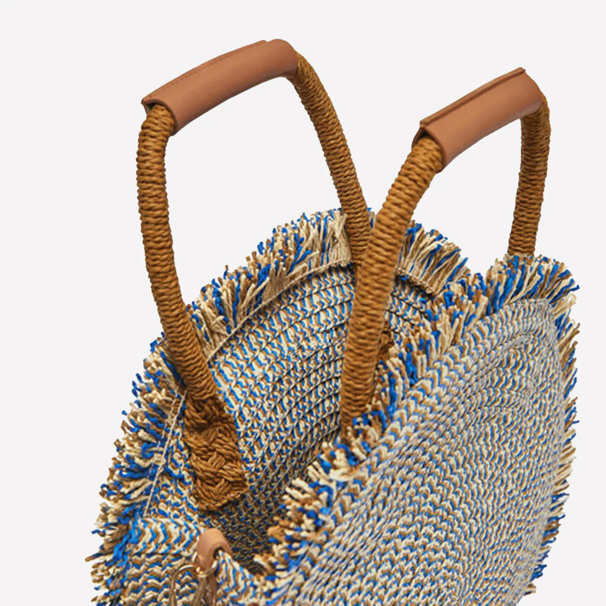 Trendsetting Fringed Round Woven Straw Beach Bag