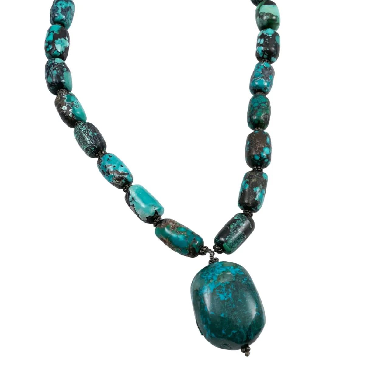 Turquoise Beaded & Sterling Vintage Necklace