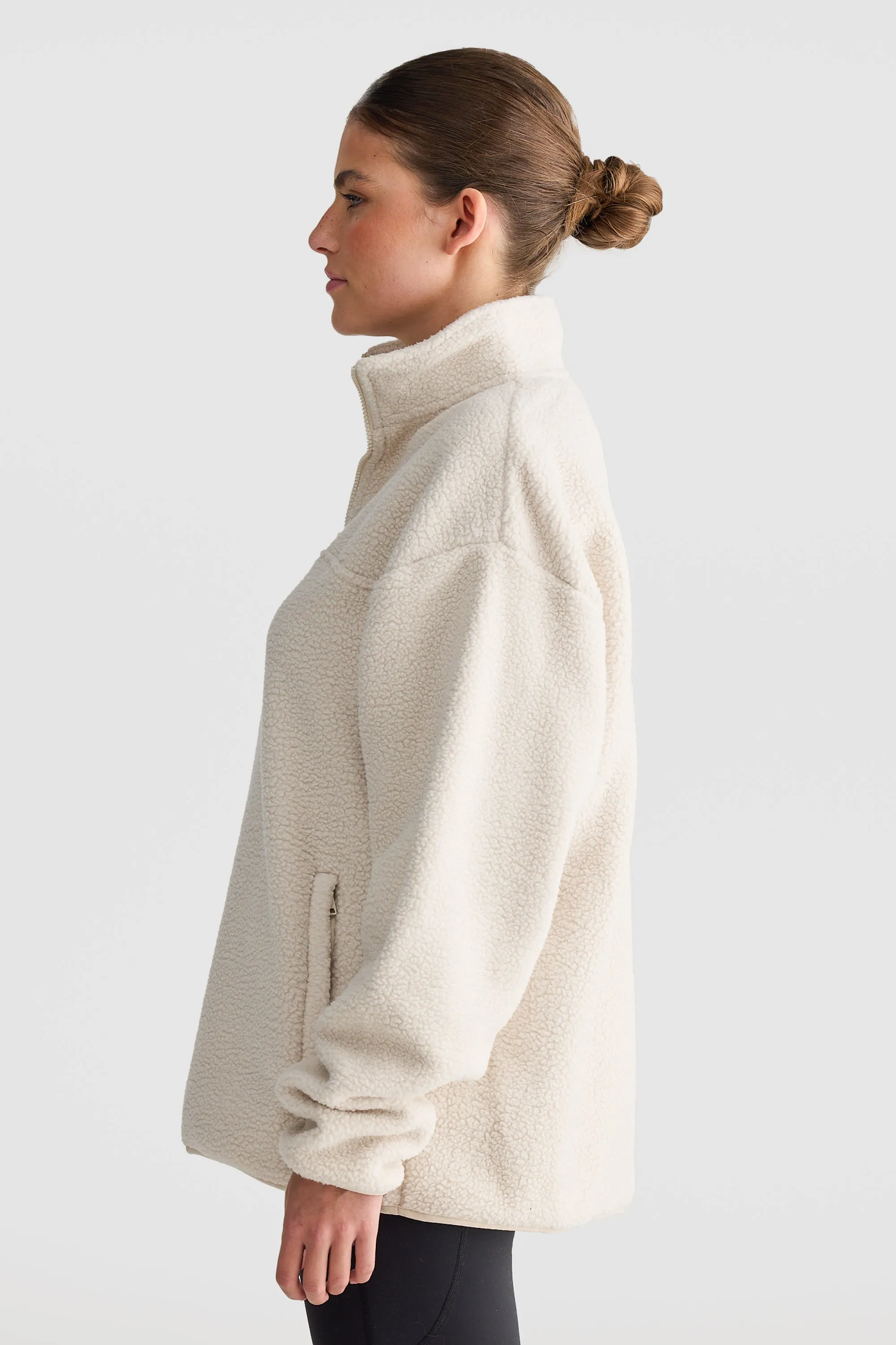 Unisex Sherpa Fleece Quarter Zip Natural