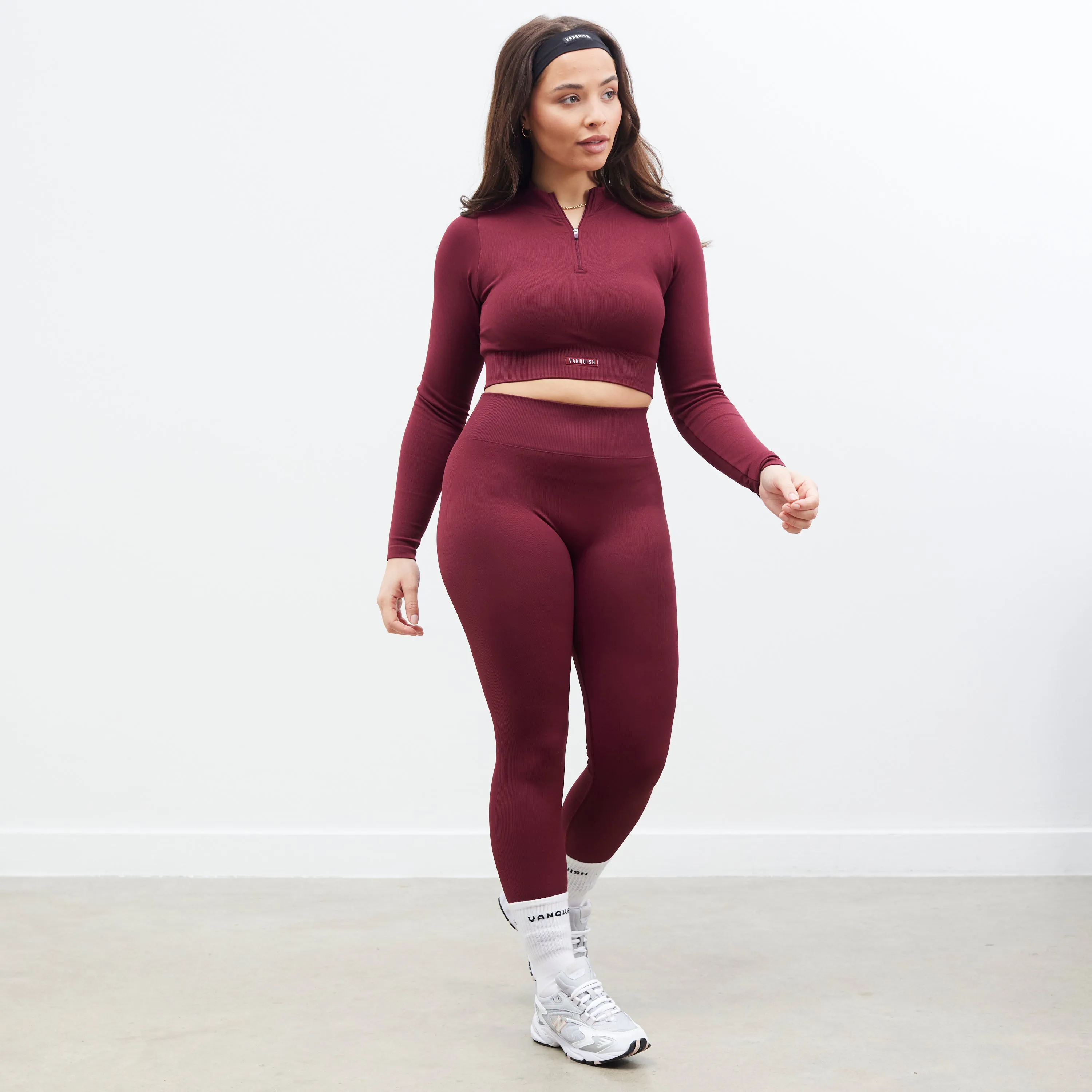 Vanquish Zipped Berry Red Seamless Long Sleeved Crop Top