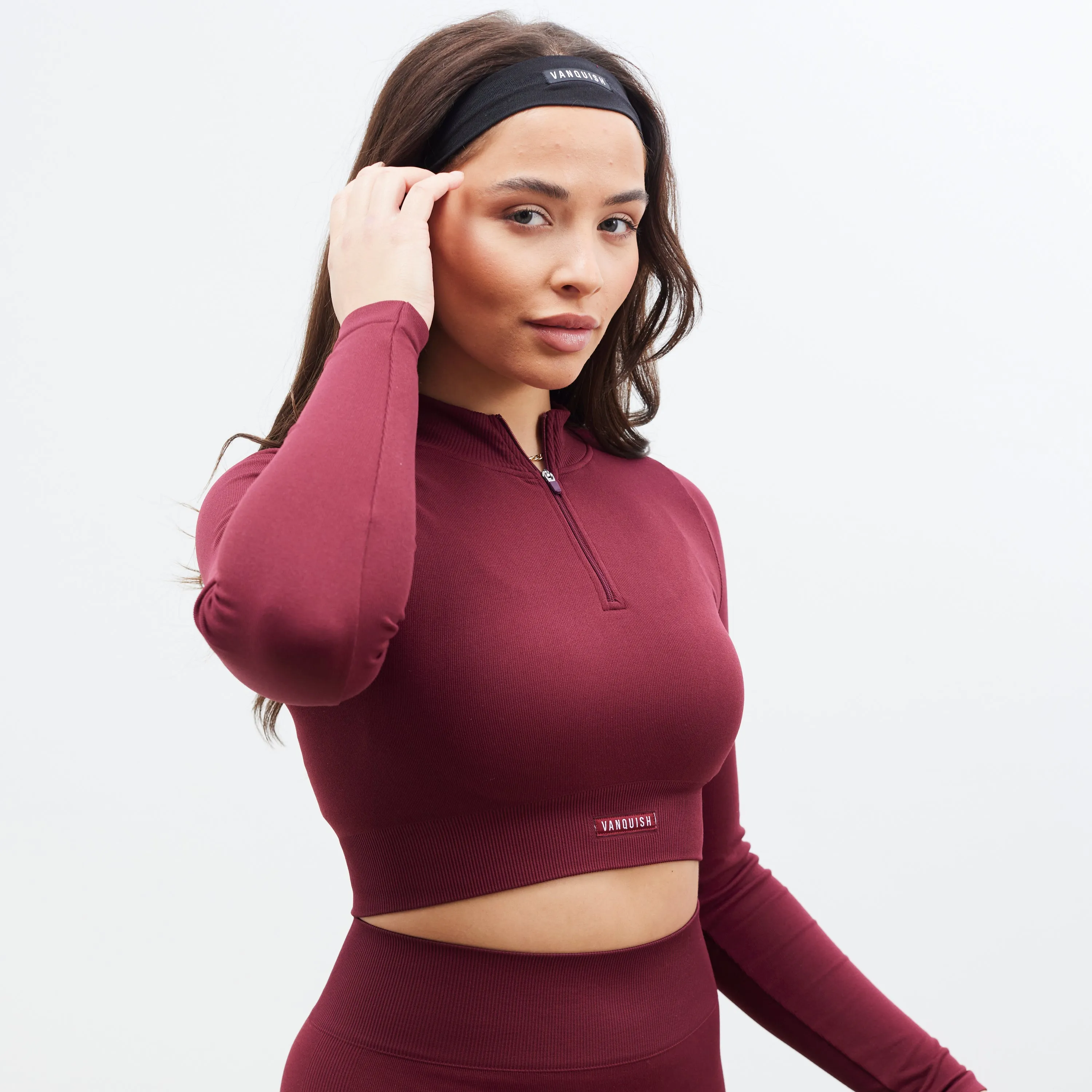 Vanquish Zipped Berry Red Seamless Long Sleeved Crop Top