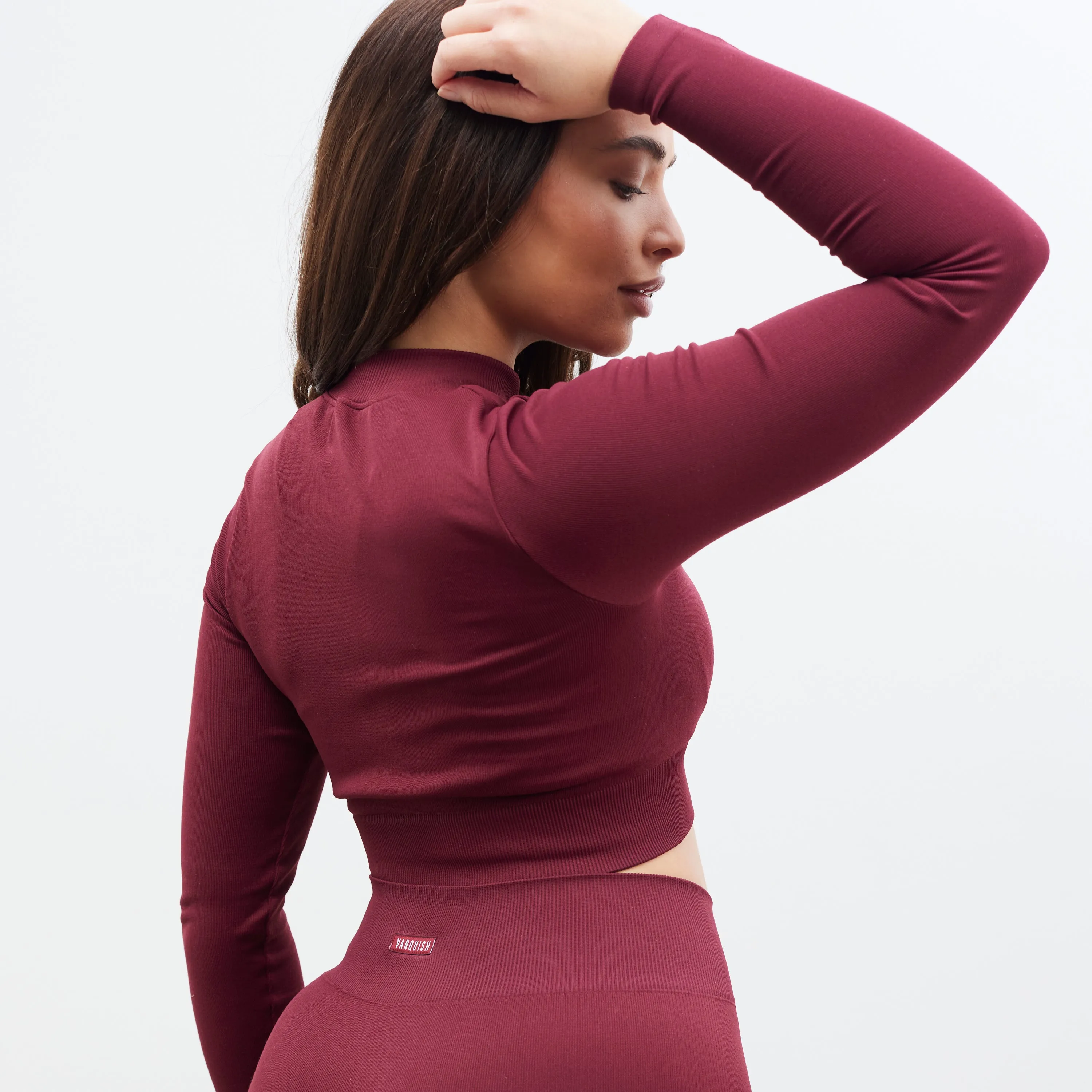 Vanquish Zipped Berry Red Seamless Long Sleeved Crop Top