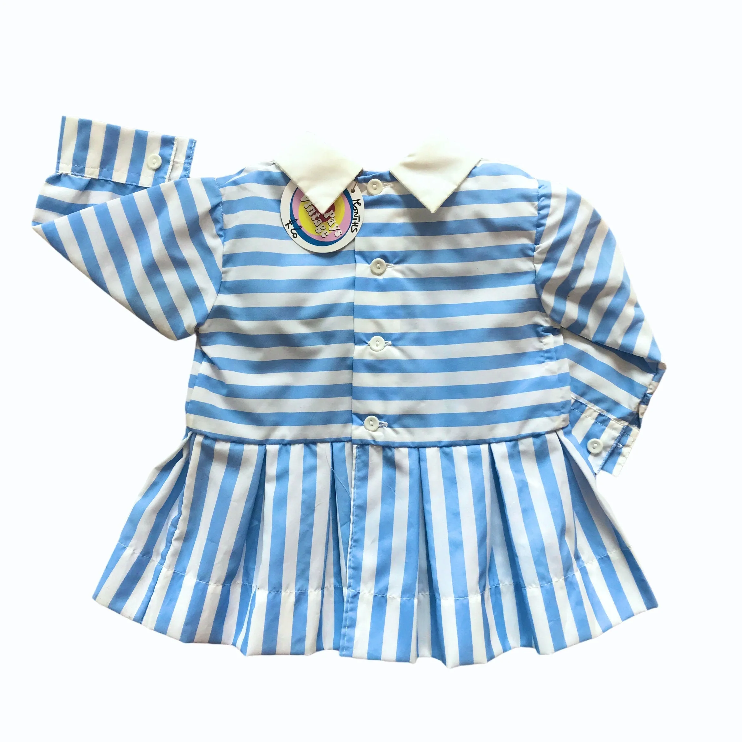 Vintage 60s Baby White / Blue Nylon Dress/Blouse  French Made 6-9 Months