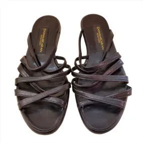 Vintage Donna Karan DKNY Black Strappy Leather Sandals Made in Italy Size 6.5