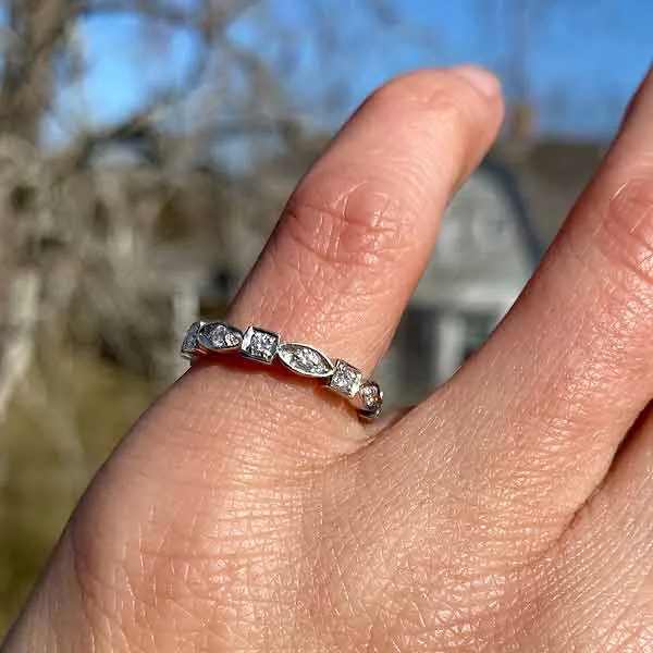 Vintage Marquise & Square Outline Diamond Eternity Band, Size 5 1/2