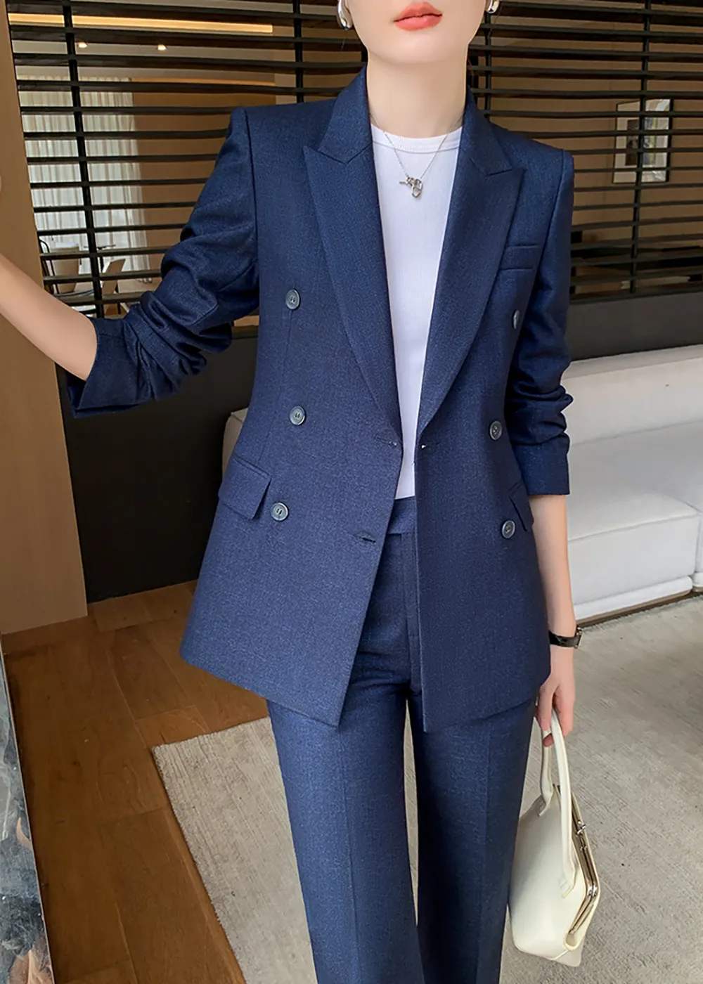 Viola Blue Double Breasted Blazer Pants Suit Two-Piece Set