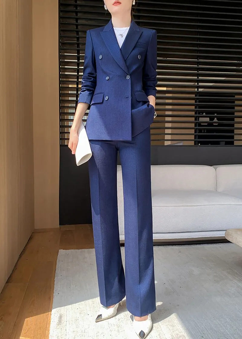 Viola Blue Double Breasted Blazer Pants Suit Two-Piece Set