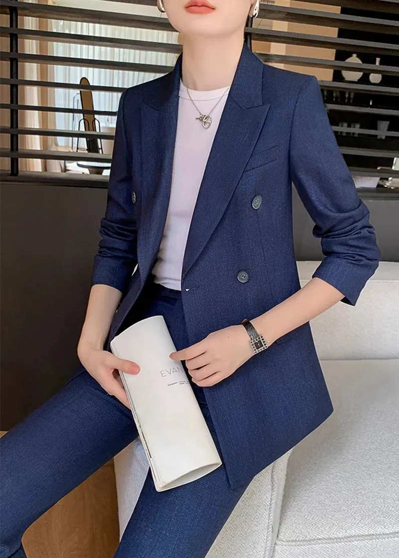 Viola Blue Double Breasted Blazer Pants Suit Two-Piece Set