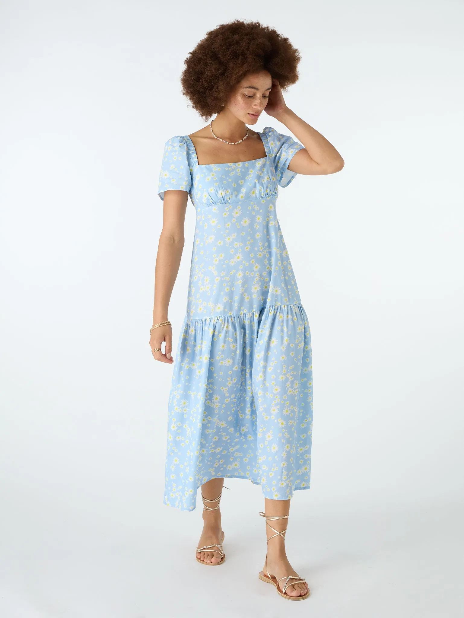 Virgo Tiered Midi Dress in Blue