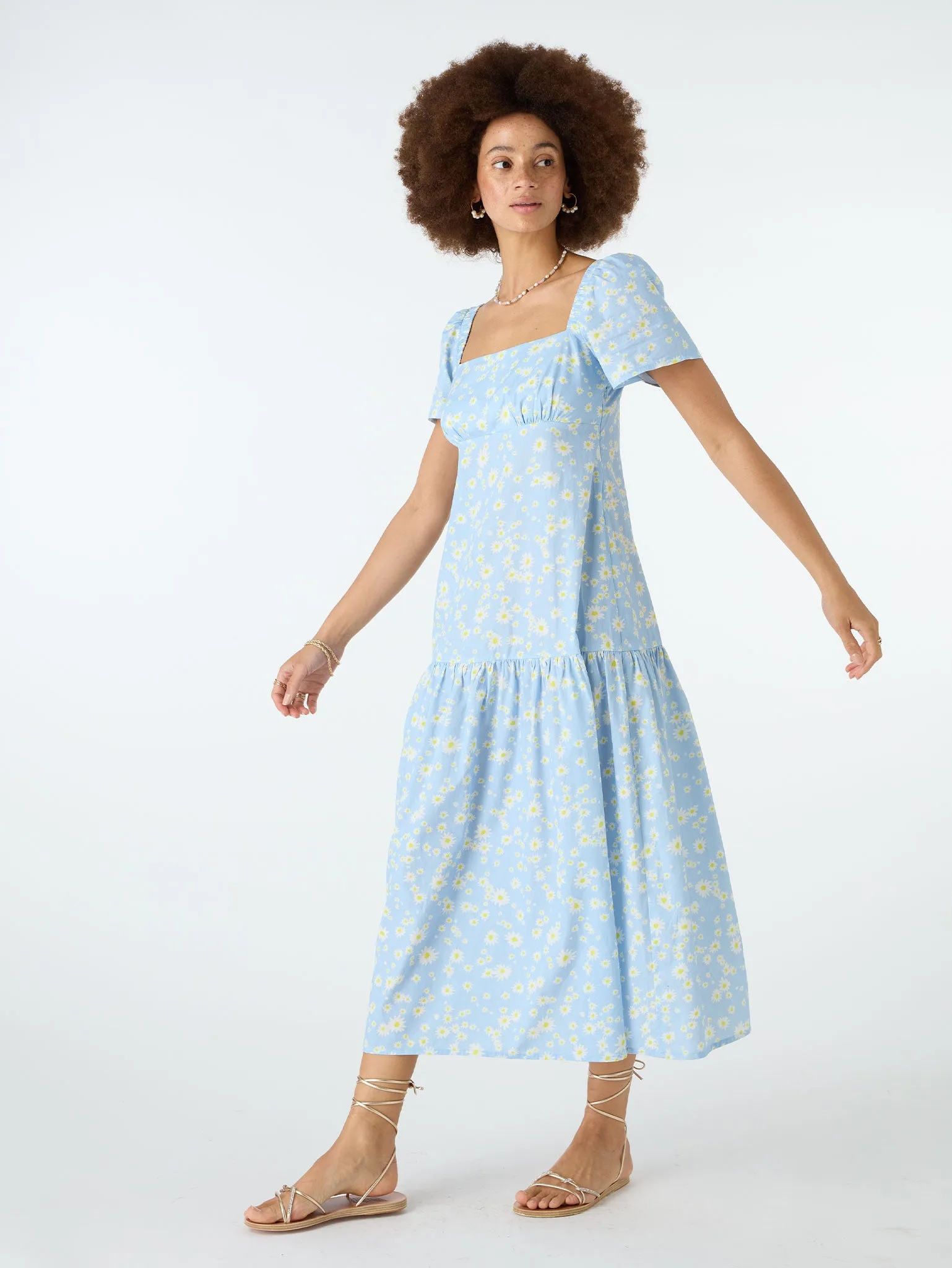 Virgo Tiered Midi Dress in Blue