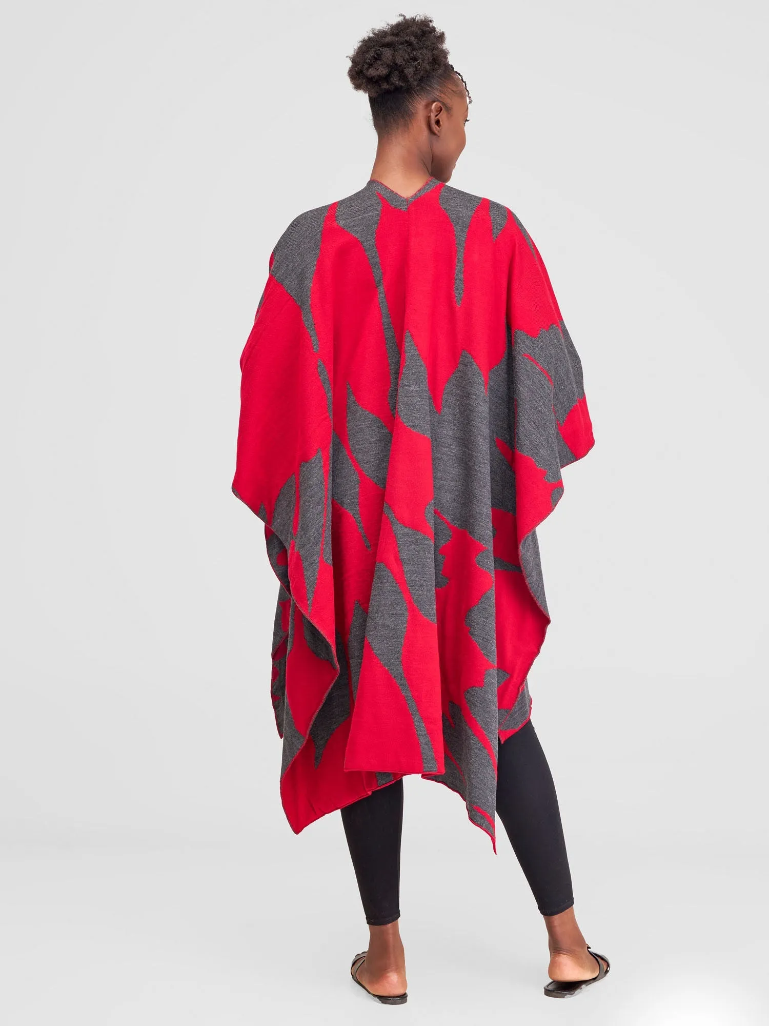 Vivo Reversible Printed Poncho - Dark Red  / Grey Pepeo Print