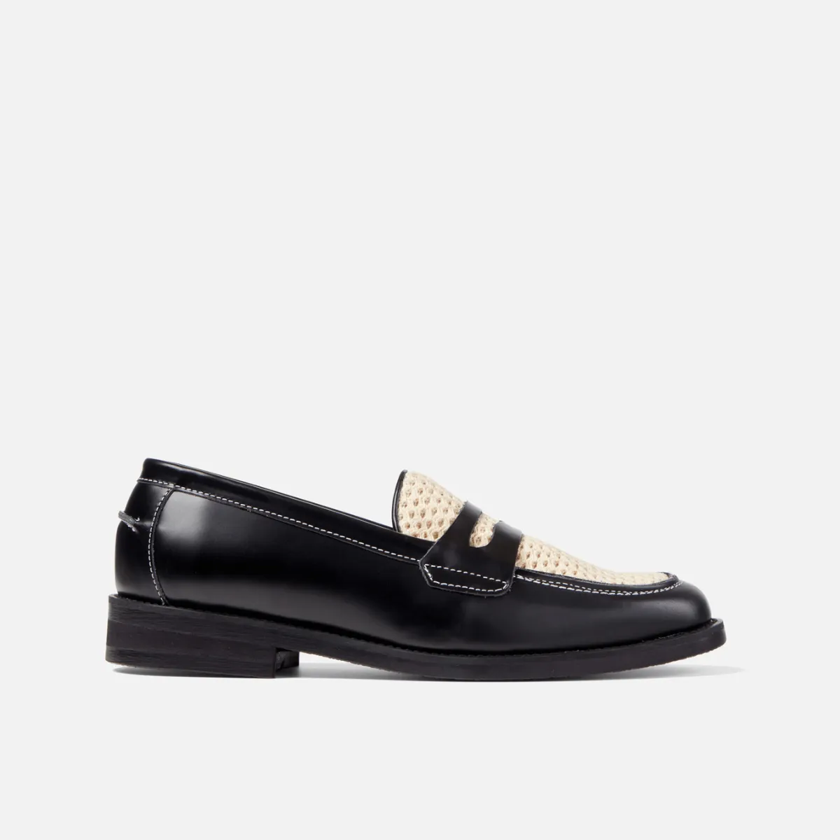 Wilde Black   White Rattan Penny Loafer - Women's