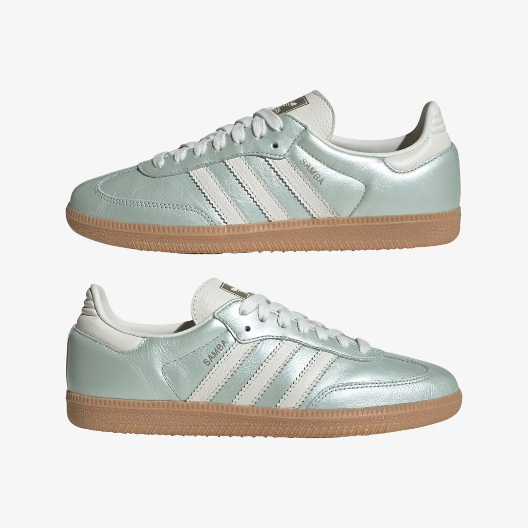 womens adidas samba (linen green/metallic)