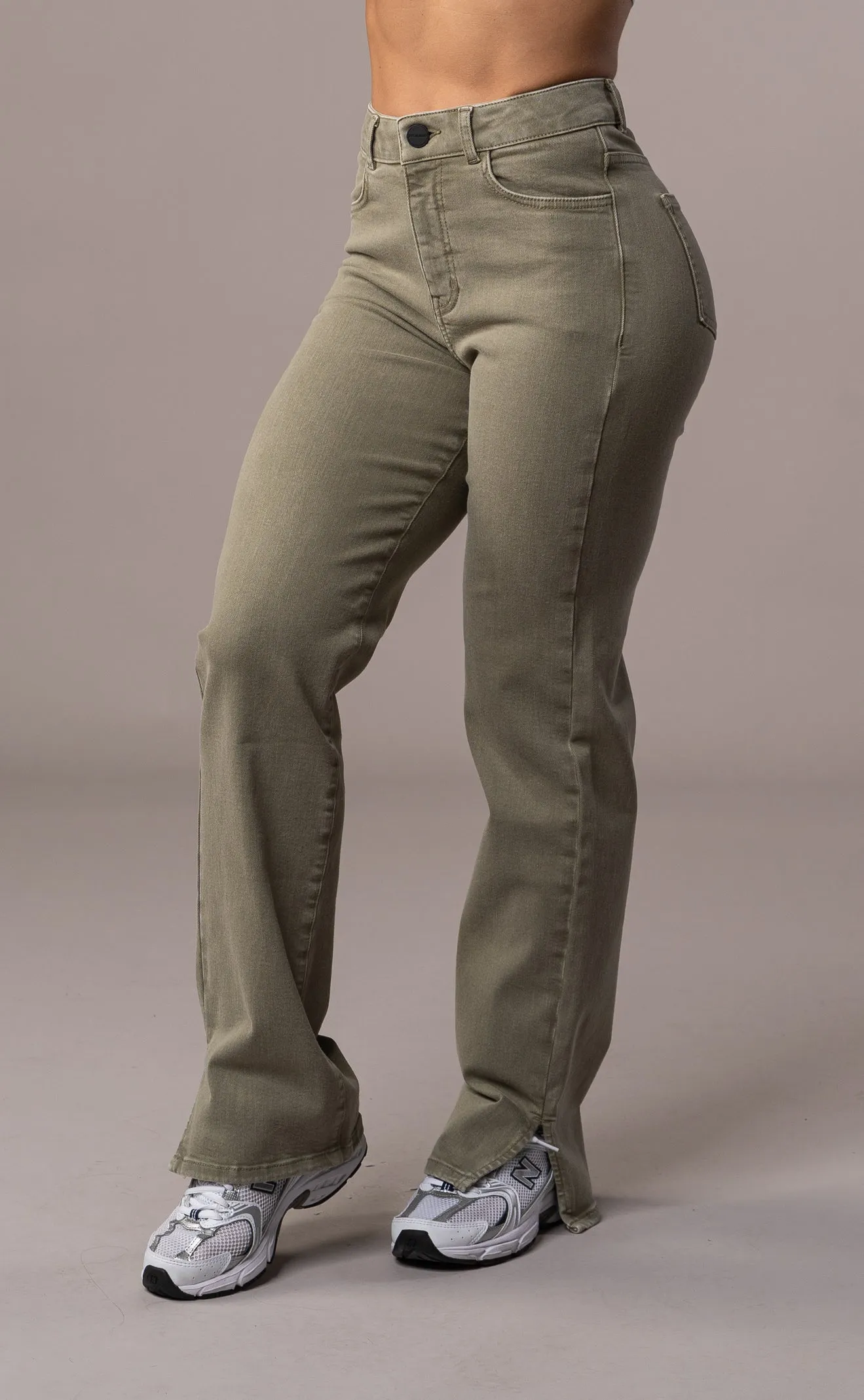 Womens Pastel Straight Leg Fitjeans - Khaki