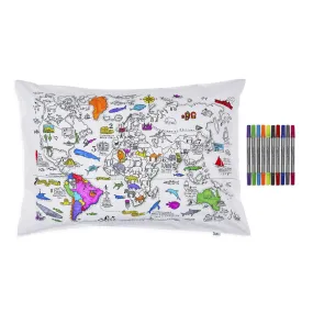 world map pillowcase - colour in & learn