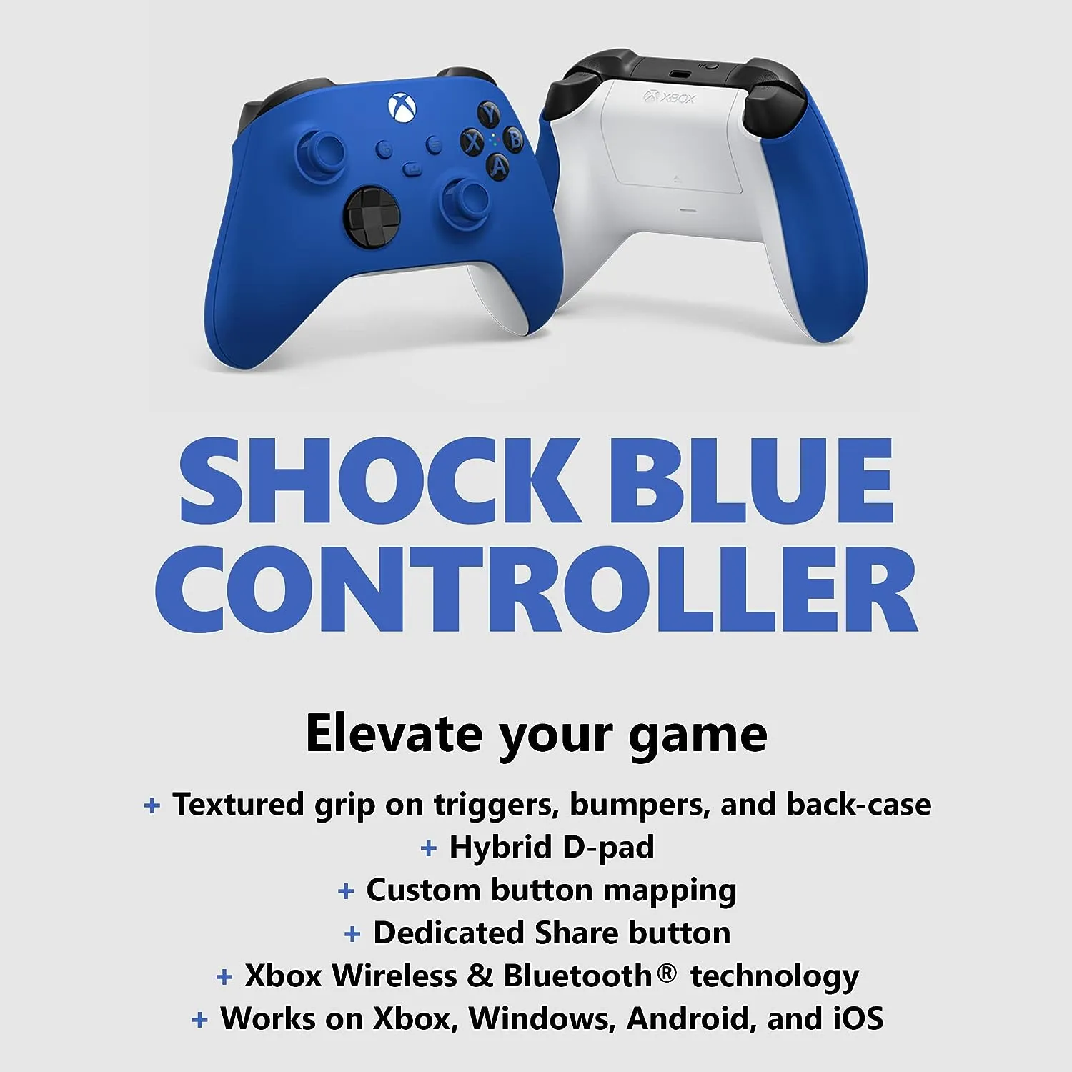 Xbox Wireless Controller Shock Blue - Wireless - Bluetooth - USB - Xbox Series X, Xbox Series S, Xbox One, PC, Android, iOS, Tablet - Shock Blue