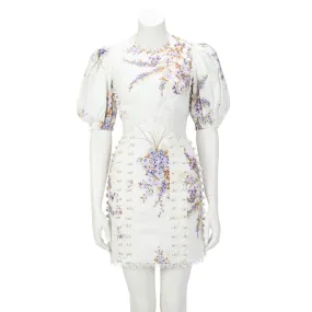 Zimmermann Lilac Floral Linen Jude Cut Out Dress 0